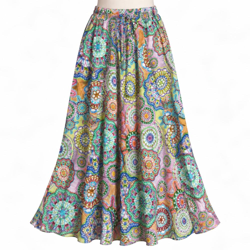 Johnny Was 100% Silk Multicolor Mandala Maxi Skirt Women's M